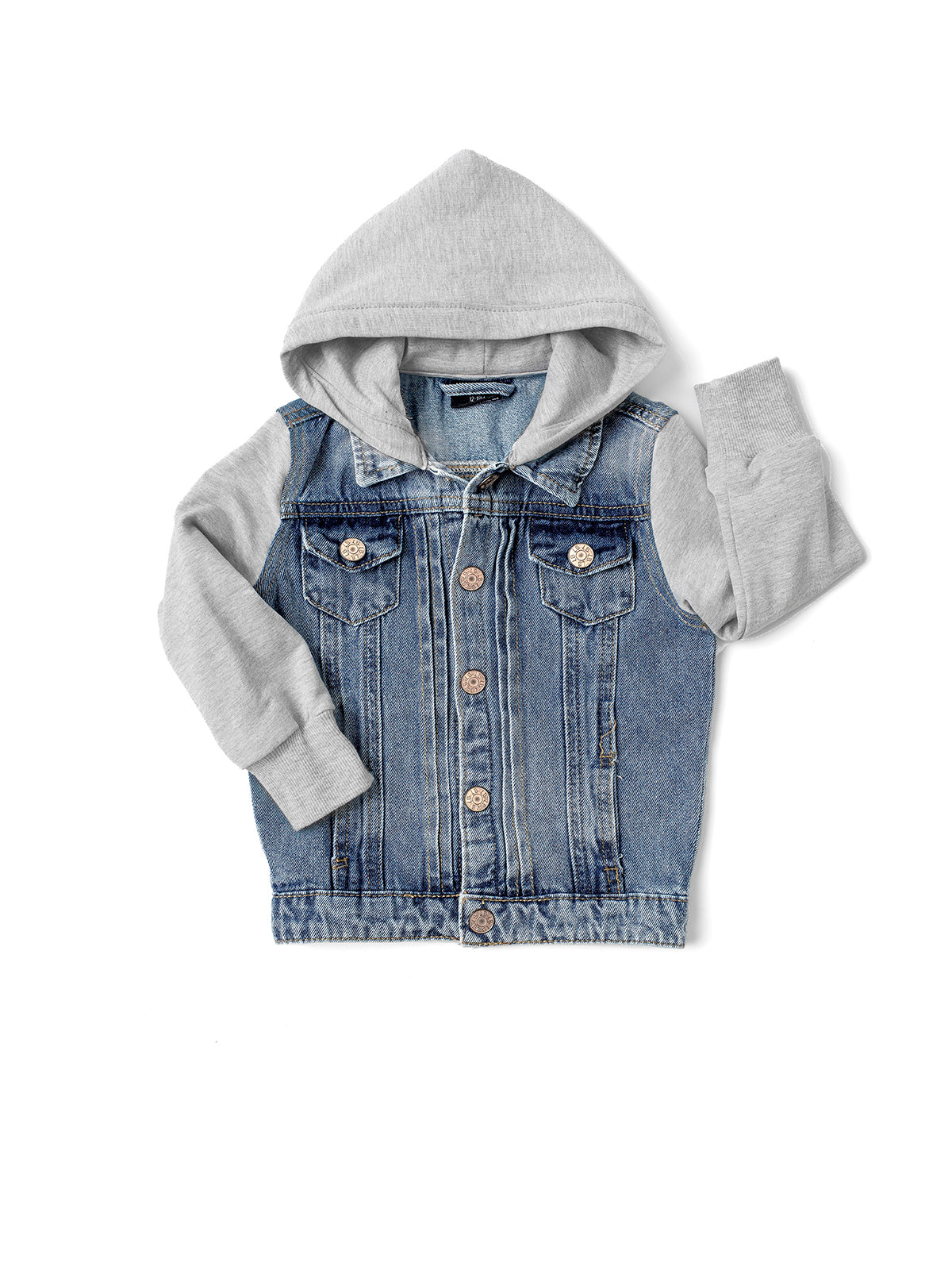 Kids Hooded Denim Jacket Grey Little Bipsy