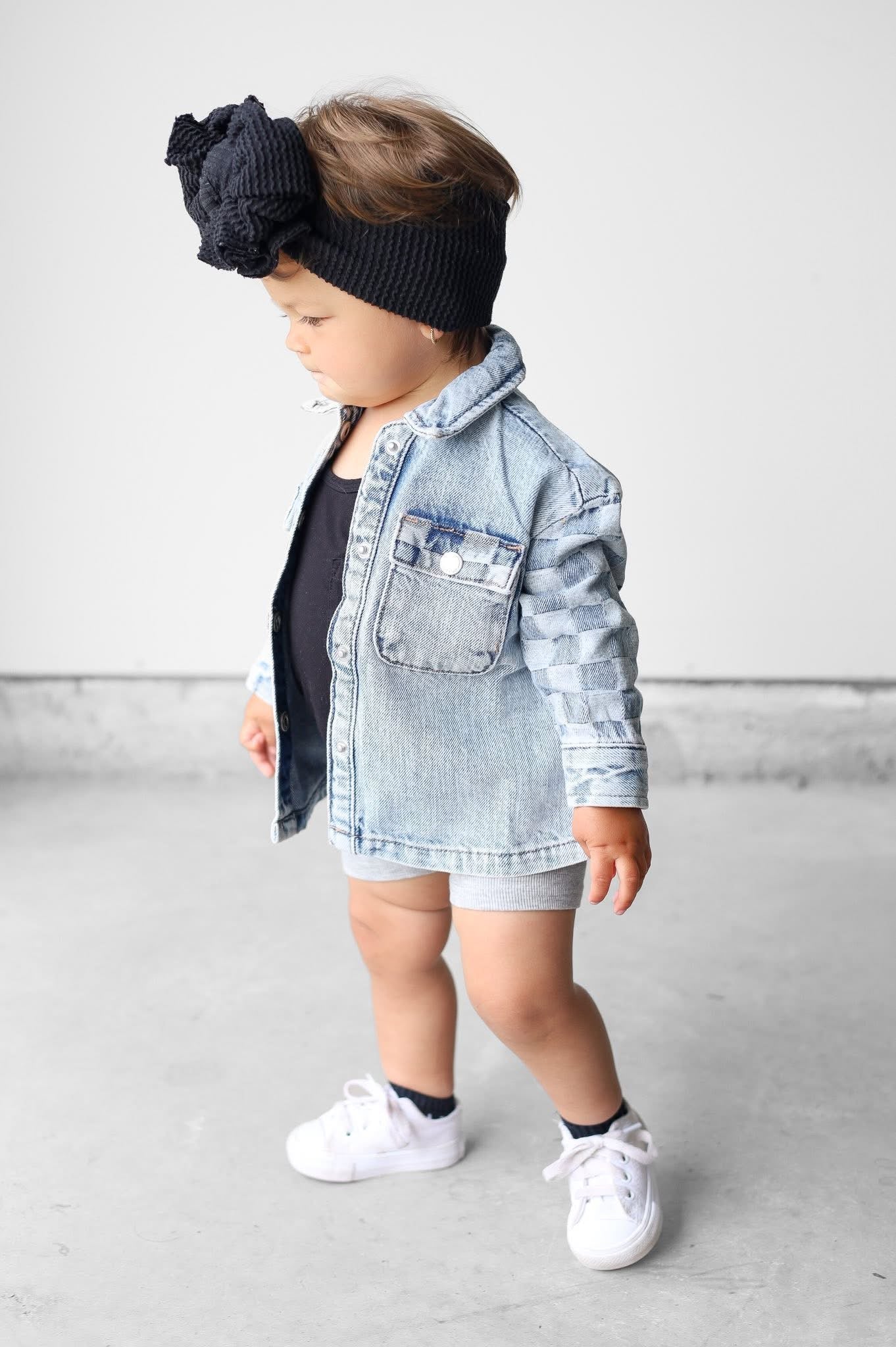 Checkered Denim Shacket - Light Wash