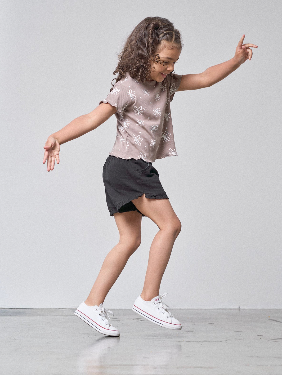 Ruffle Cotton Twill Short - Black