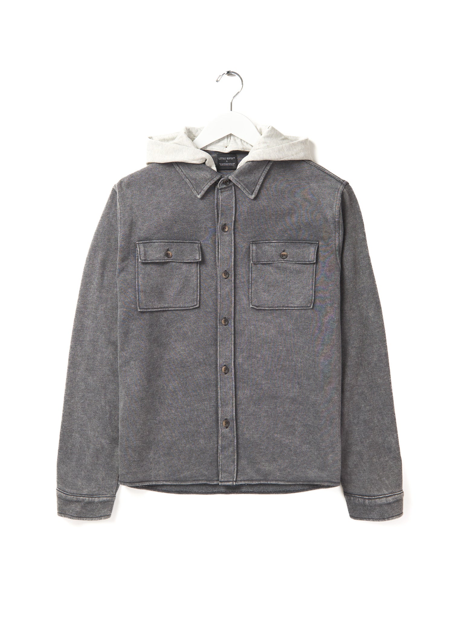 Adult Lightweight Hooded Shacket - Charcoal Wash