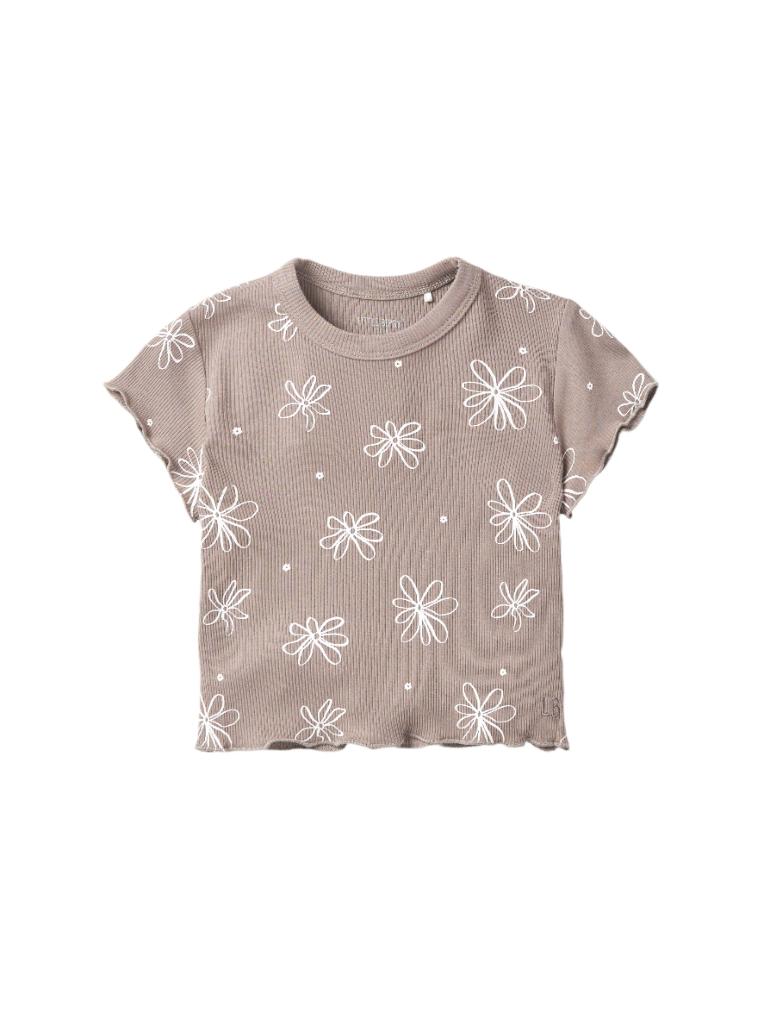 Floral Ribbed Lettuce Trim Tee - Mushroom