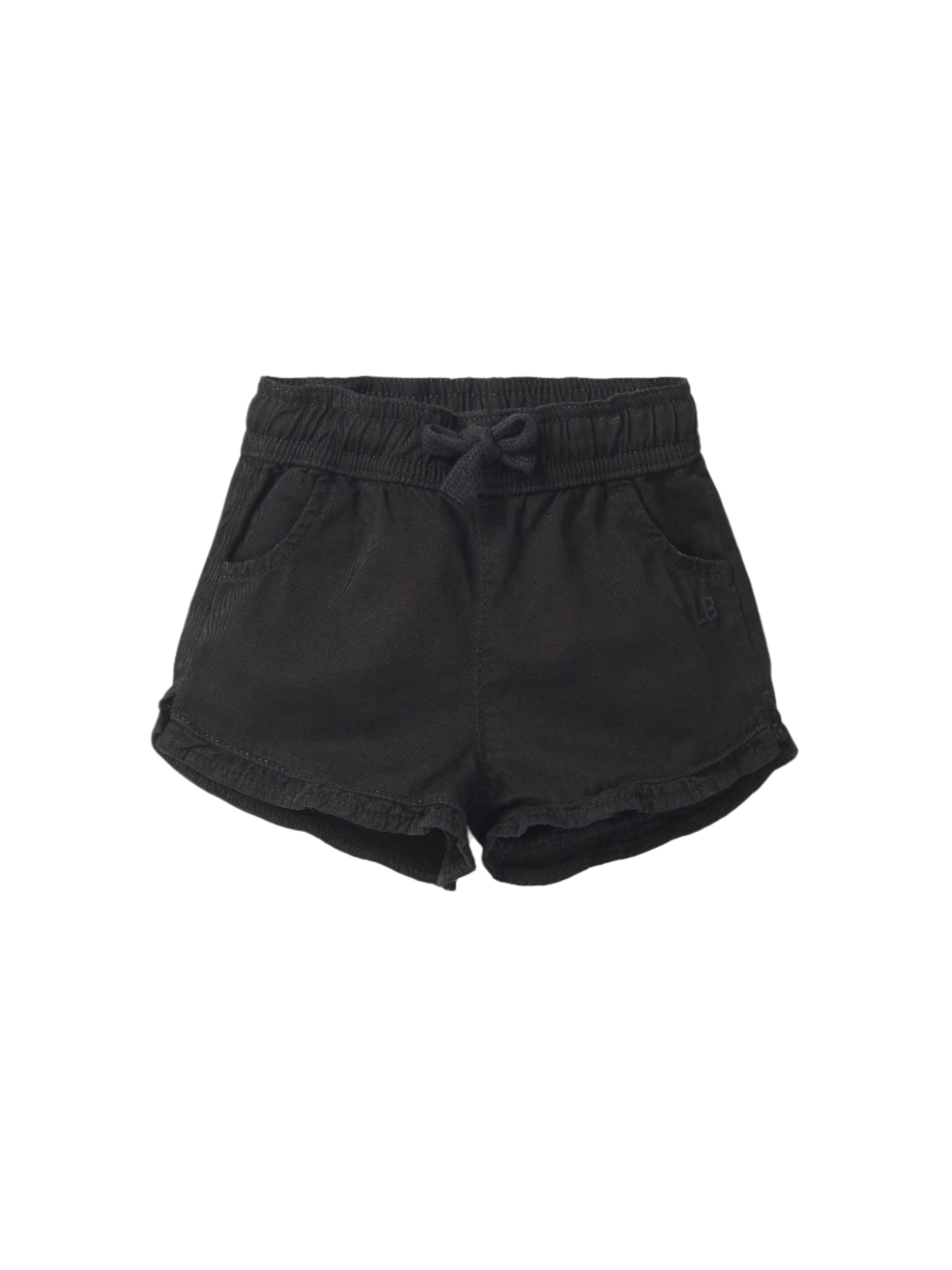 Ruffle Cotton Twill Short - Black