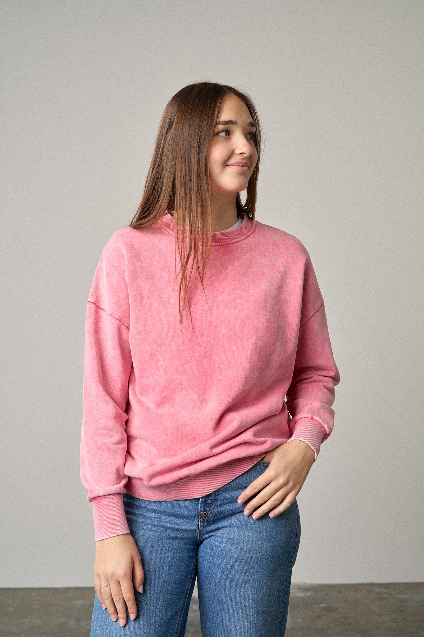 Adult Washed Crewneck - Electric Pink