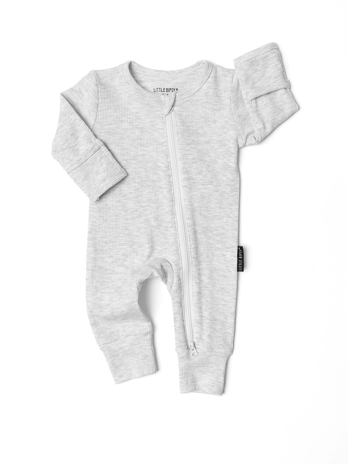 Ribbed 2-Way Zip Romper - Grey