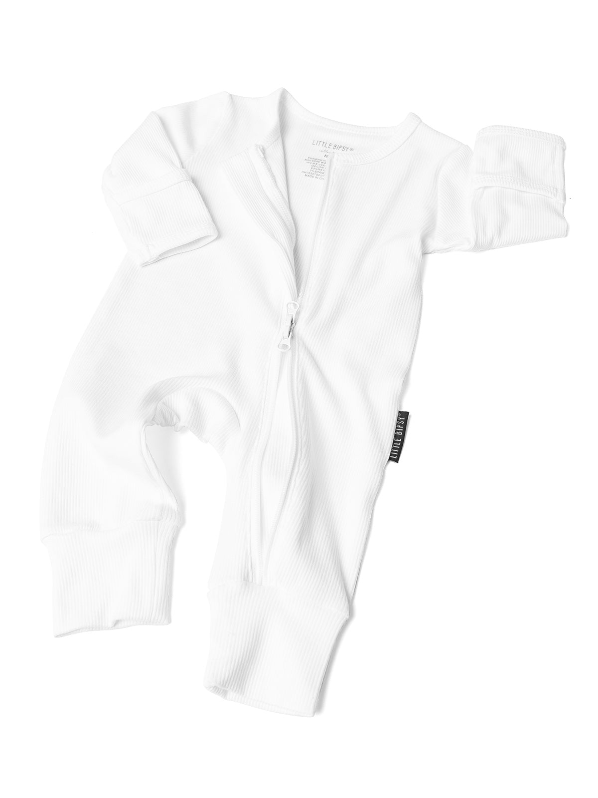 Kids Ribbed 2-Way Zip Up Romper - White - Little Bipsy