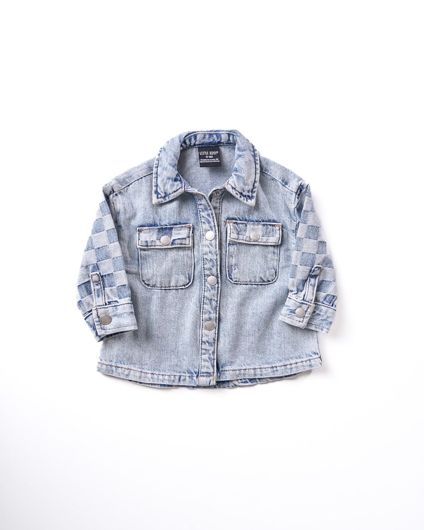 Checkered Denim Shacket - Light Wash