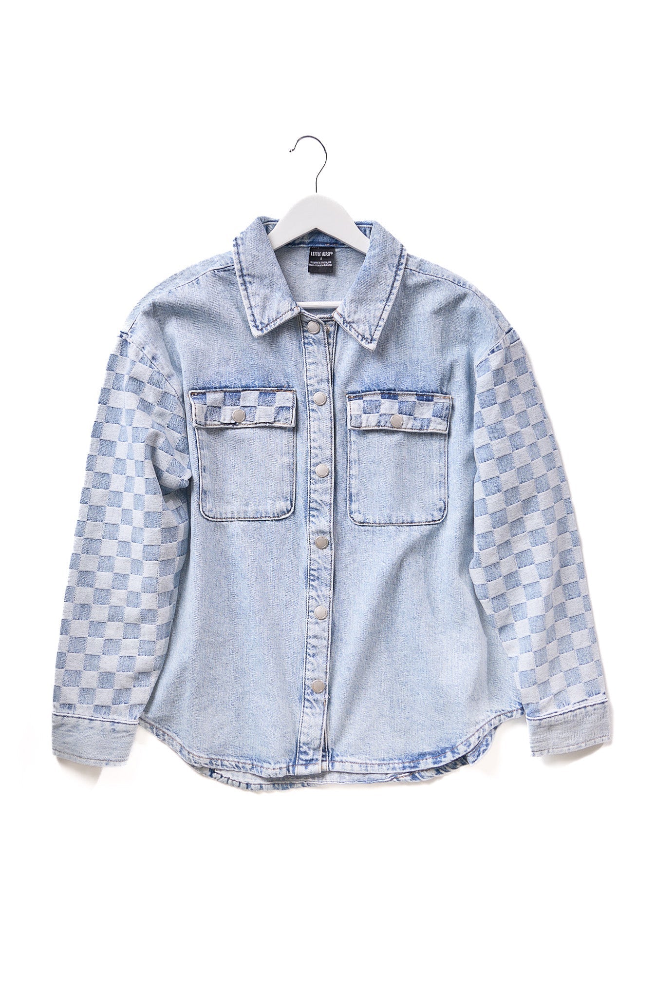 Adult Checkered Denim Shacket - Light Wash