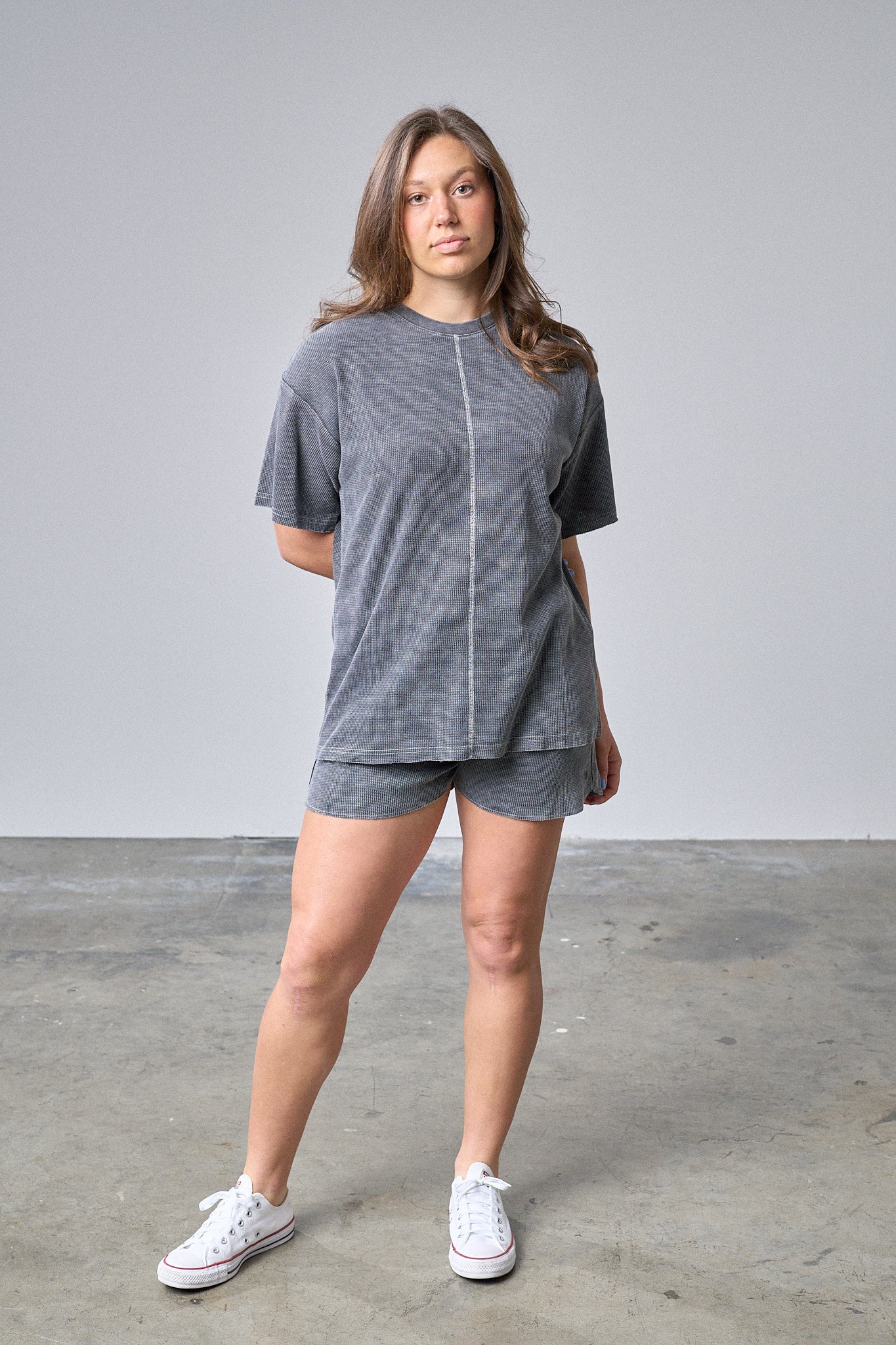 Adult Acid Wash Waffle Tee - Black