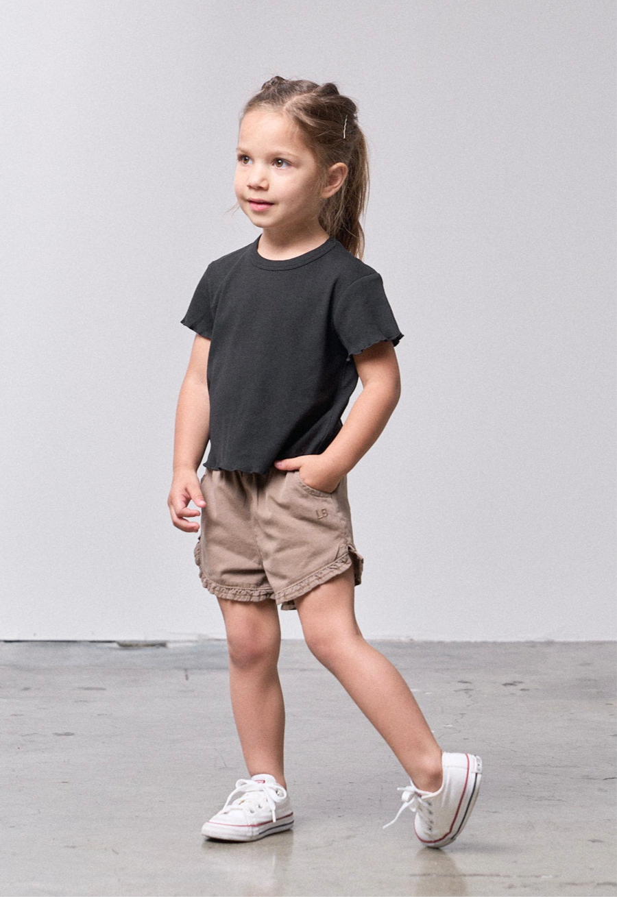Ruffle Cotton Twill Short - Mushroom