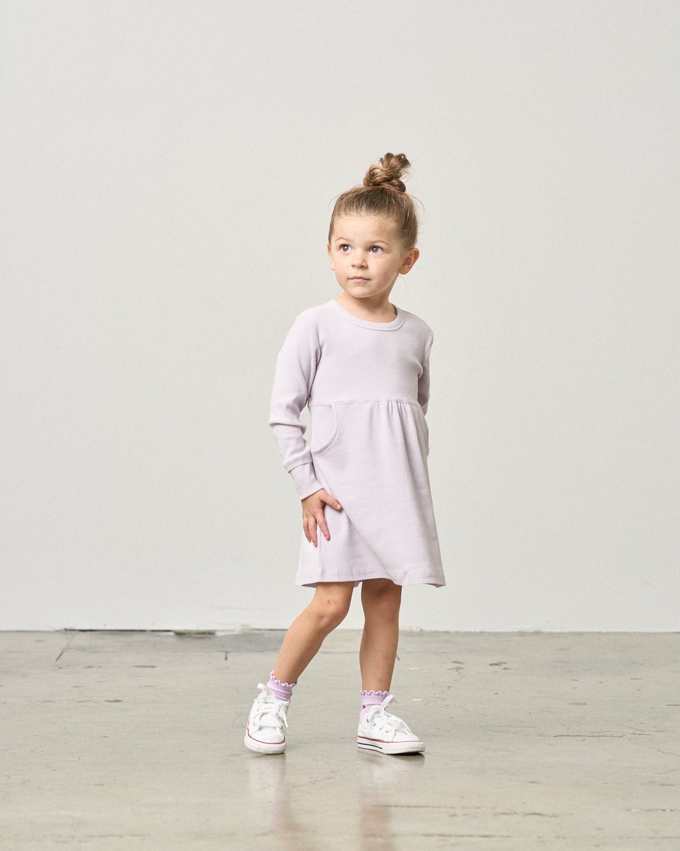 Long Sleeve Ribbed Dress - Lilac