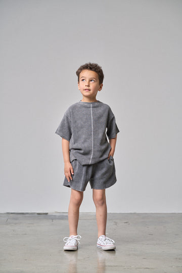 Acid Wash Waffle Short - Black
