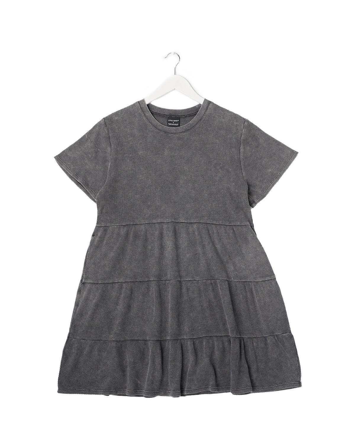Womens Acid Wash Waffle  Dress - Black