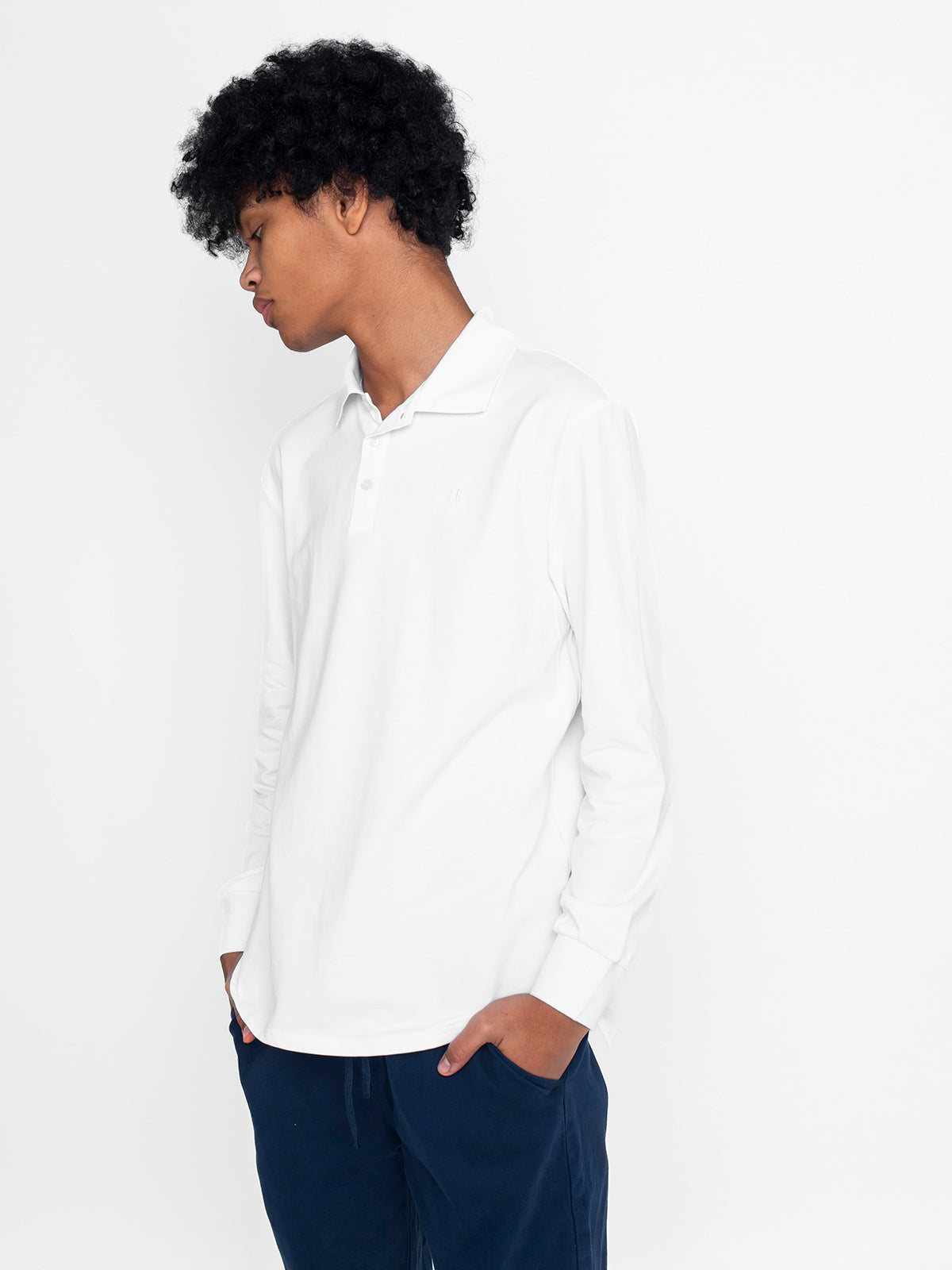 Adult Basic Long Sleeve Polo Shirt - White