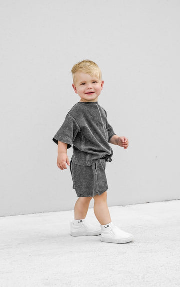 Acid Wash Waffle Short - Black