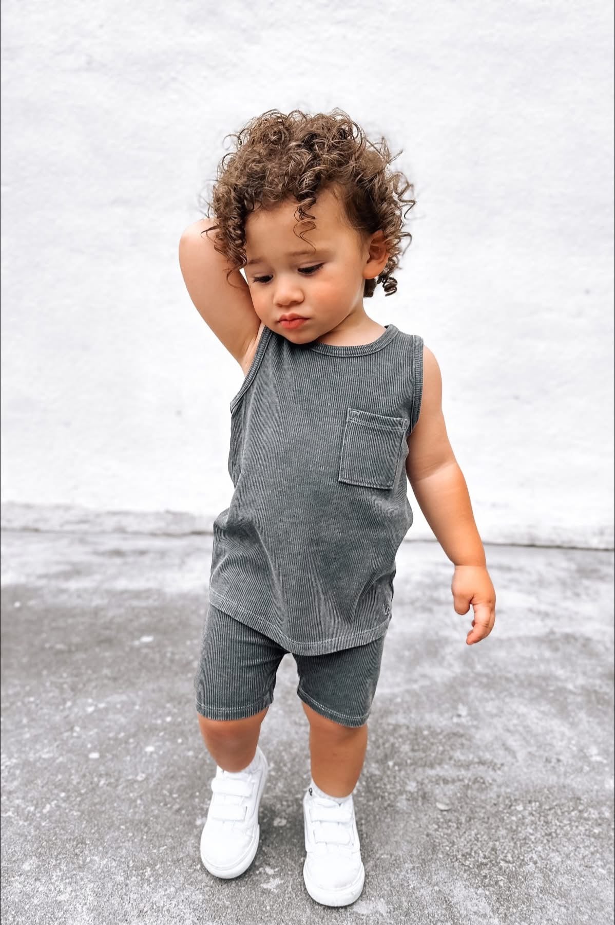 Acid Wash Ribbed Tank - Black