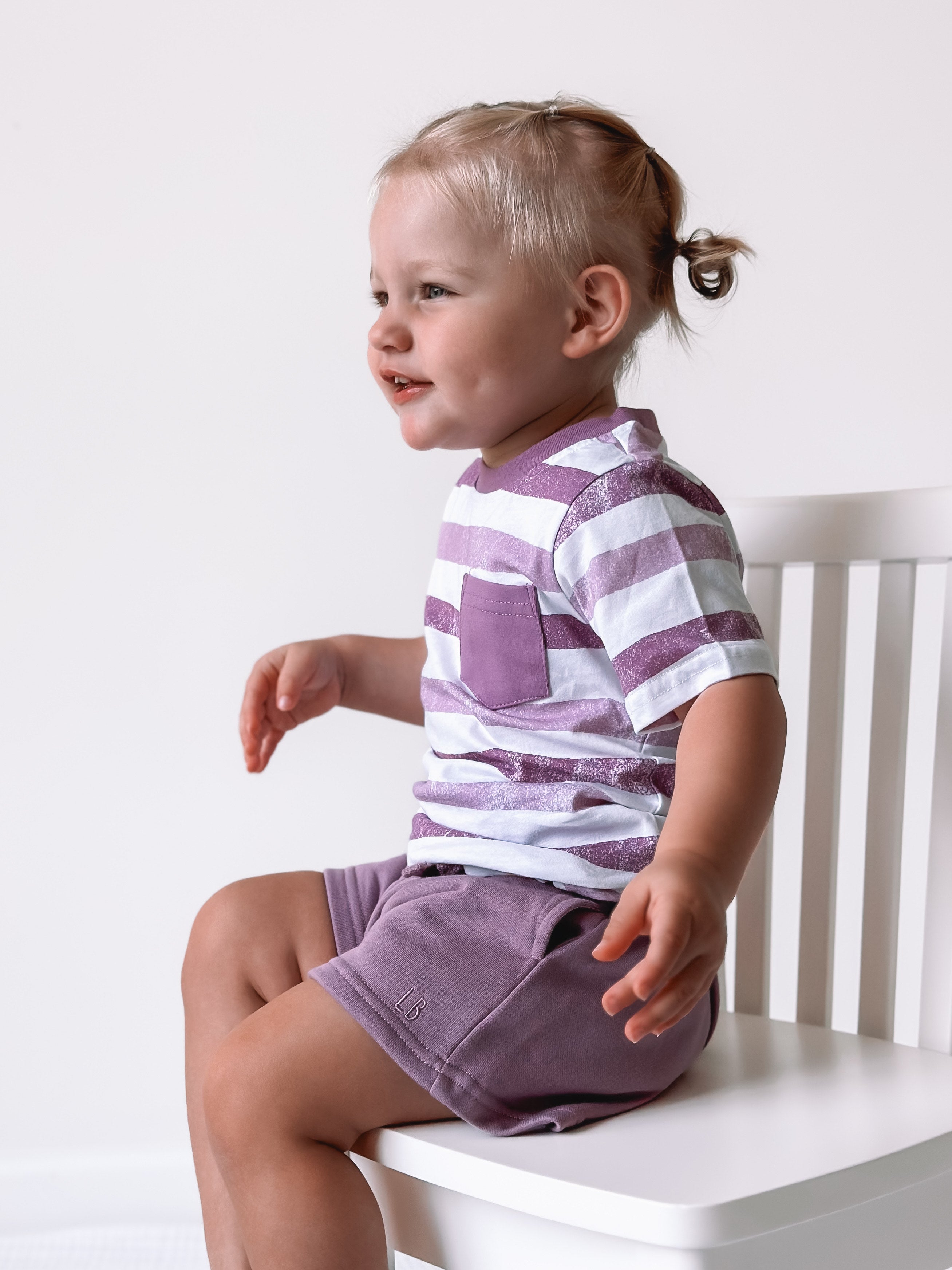 Watercolor Striped Classic Tee - Dusty Plum