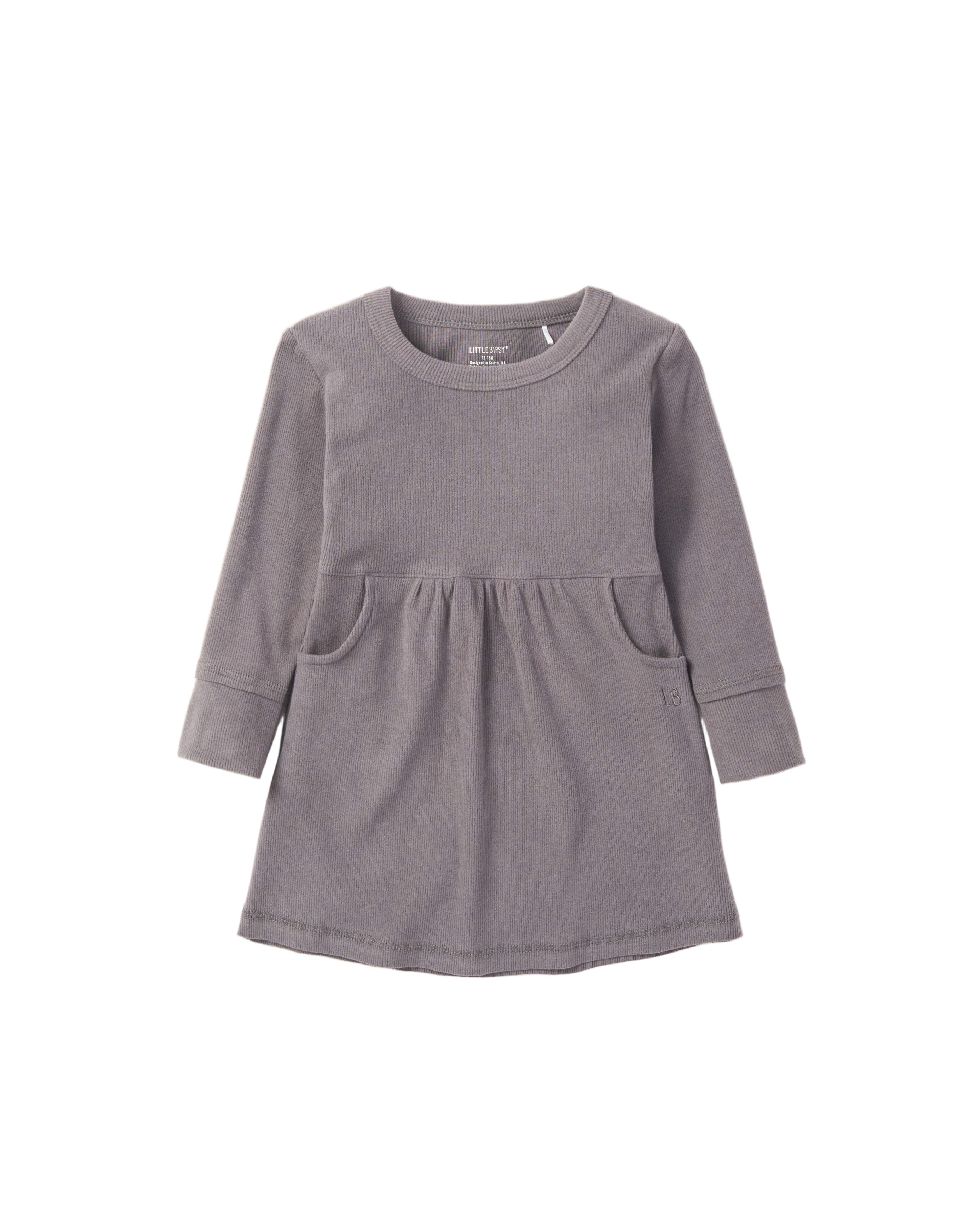 Long Sleeve Ribbed Dress - Graphite