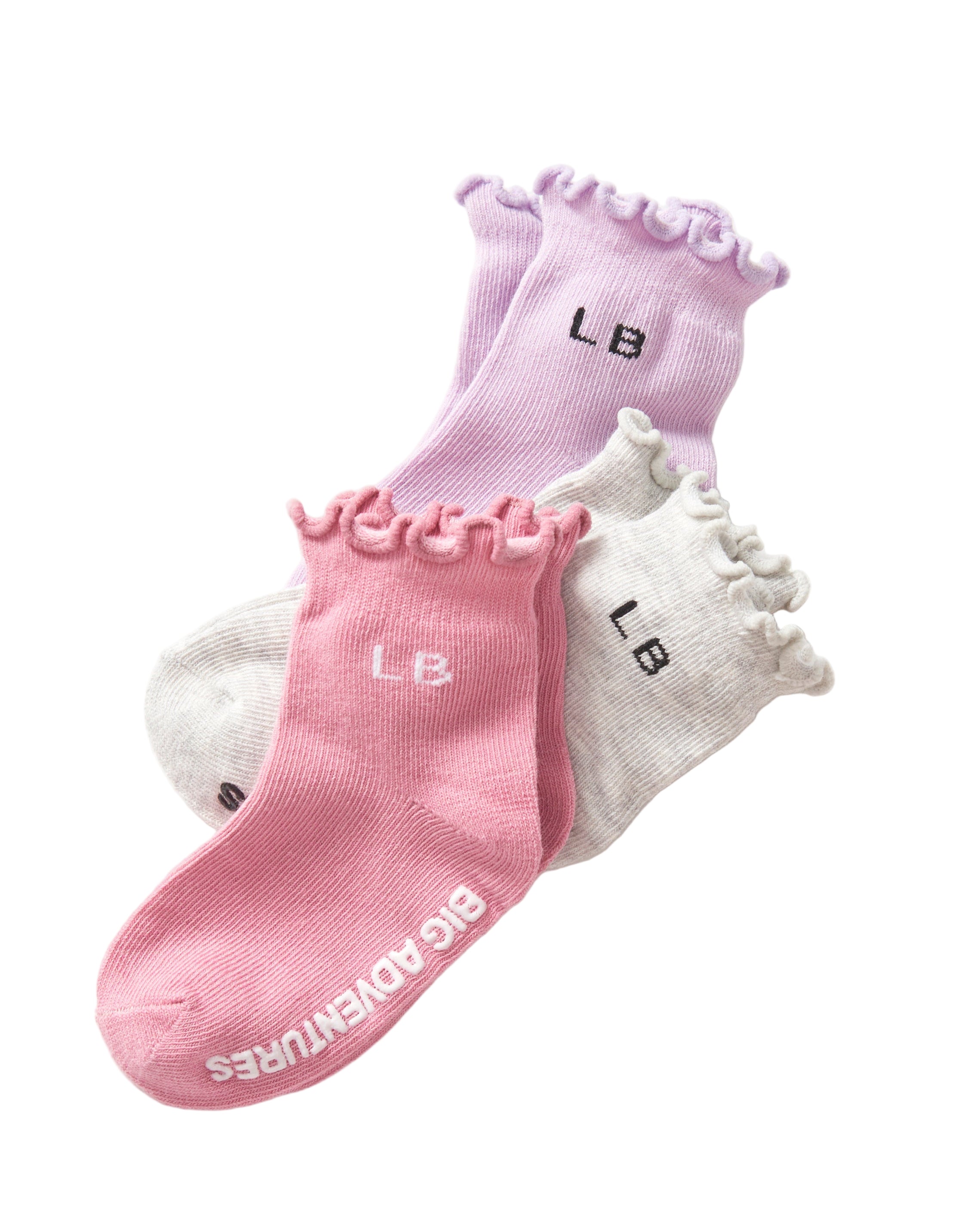Ruffle Sock 3-Pack - Rose/Light Heather Grey/Lilac