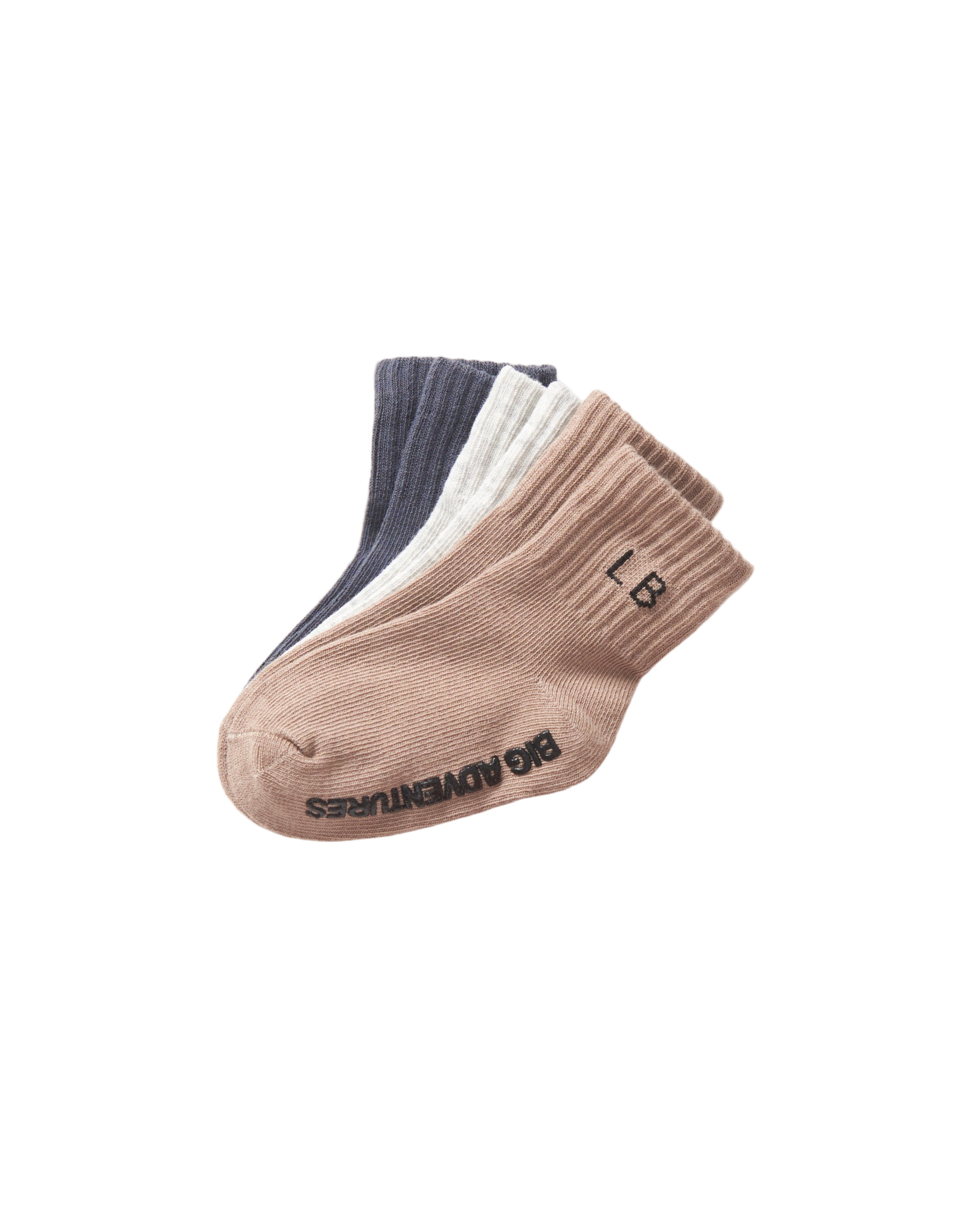 Sock 3-Pack - Smoke,  Light Heather Grey, Mushroom