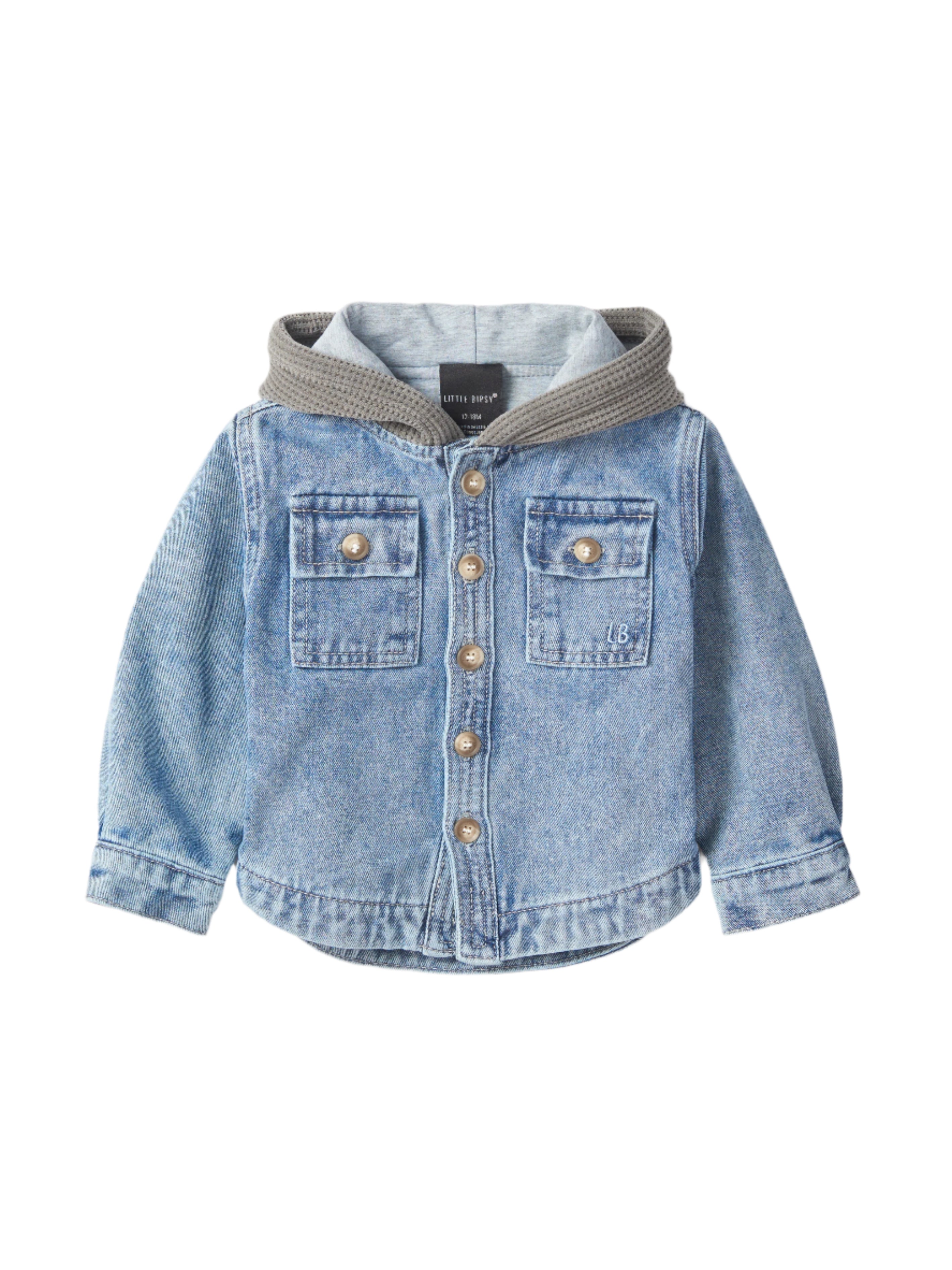 Kids Hooded Denim Shacket - Light Wash - Little Bipsy