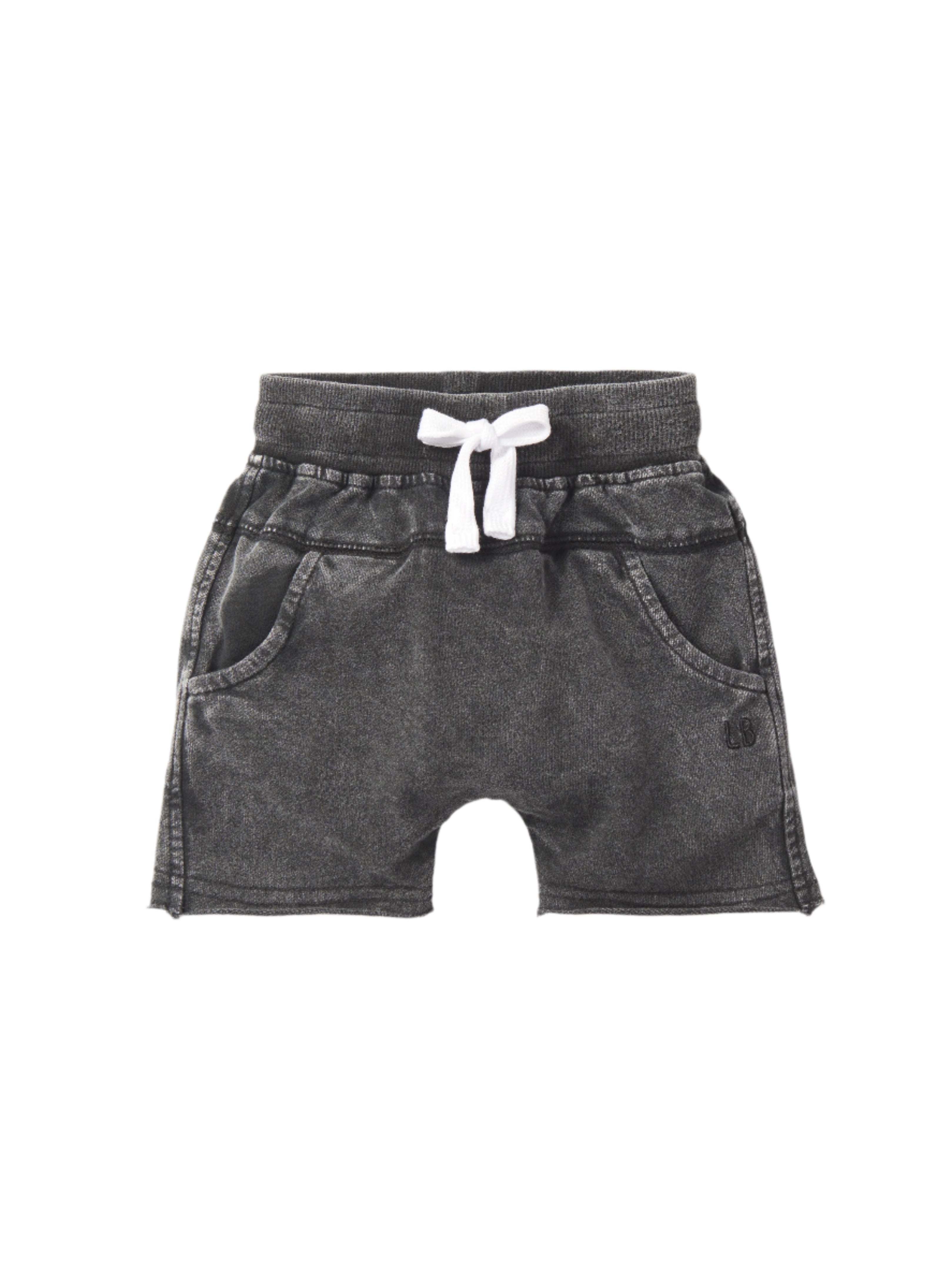 Acid Wash Raw Edge Harem Short - Black