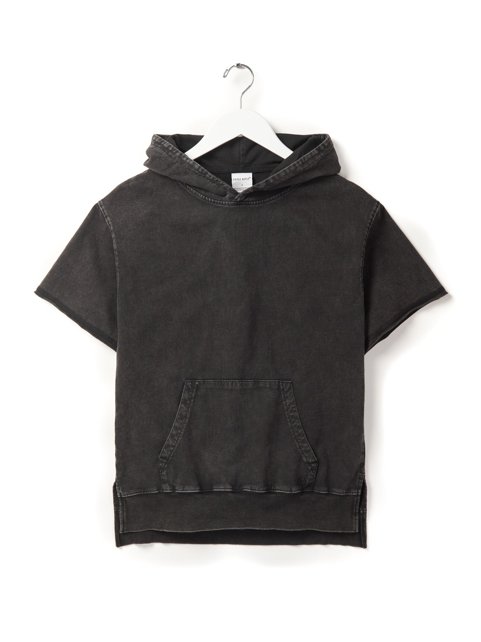 Adult Acid Wash Short Sleeve Hoodie - Black