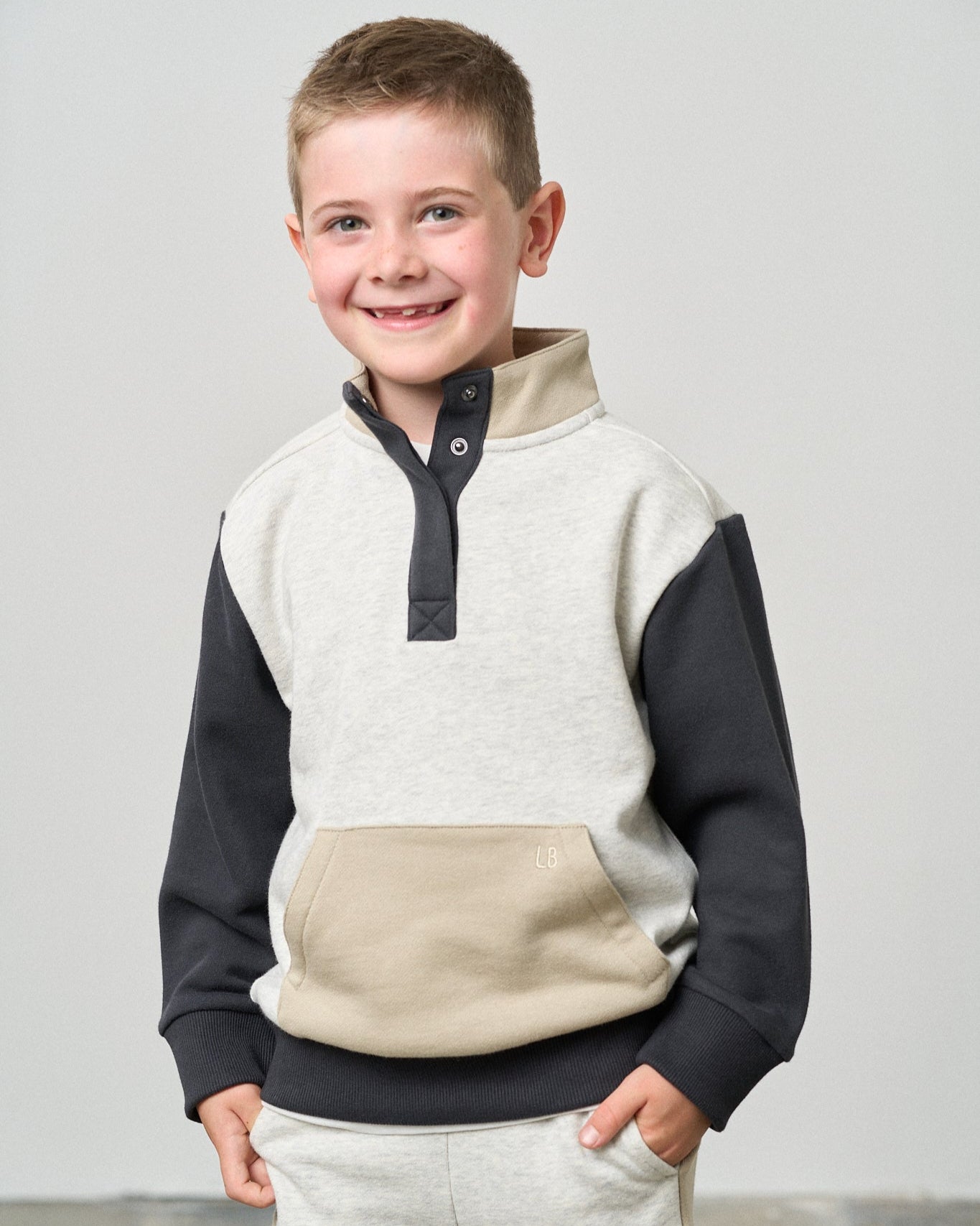 Colorblock Mockneck Pullover - Stone Grey