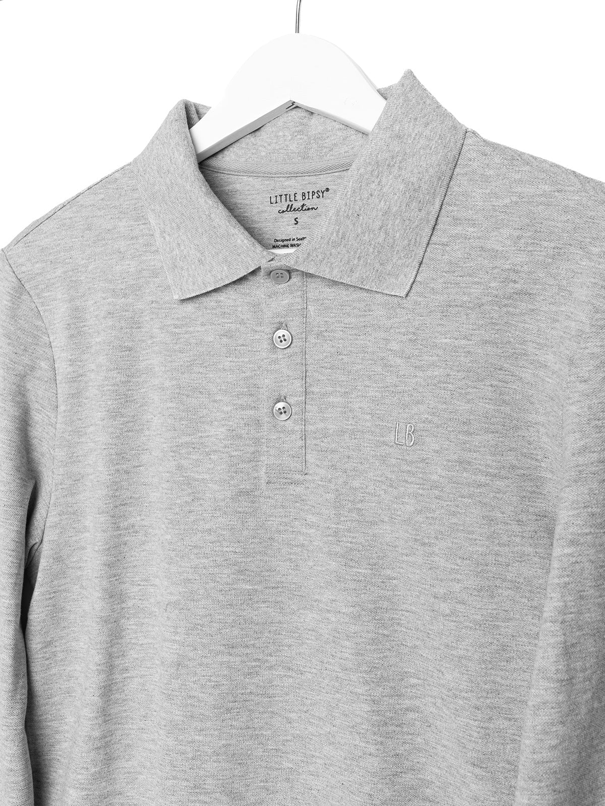 Adult Basic Long Sleeve Polo Shirt - Grey - Little Bipsy