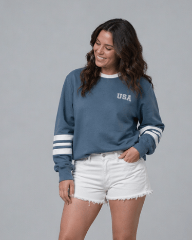Adult USA Lightweight Crewneck - Worn Indigo - Little Bipsy