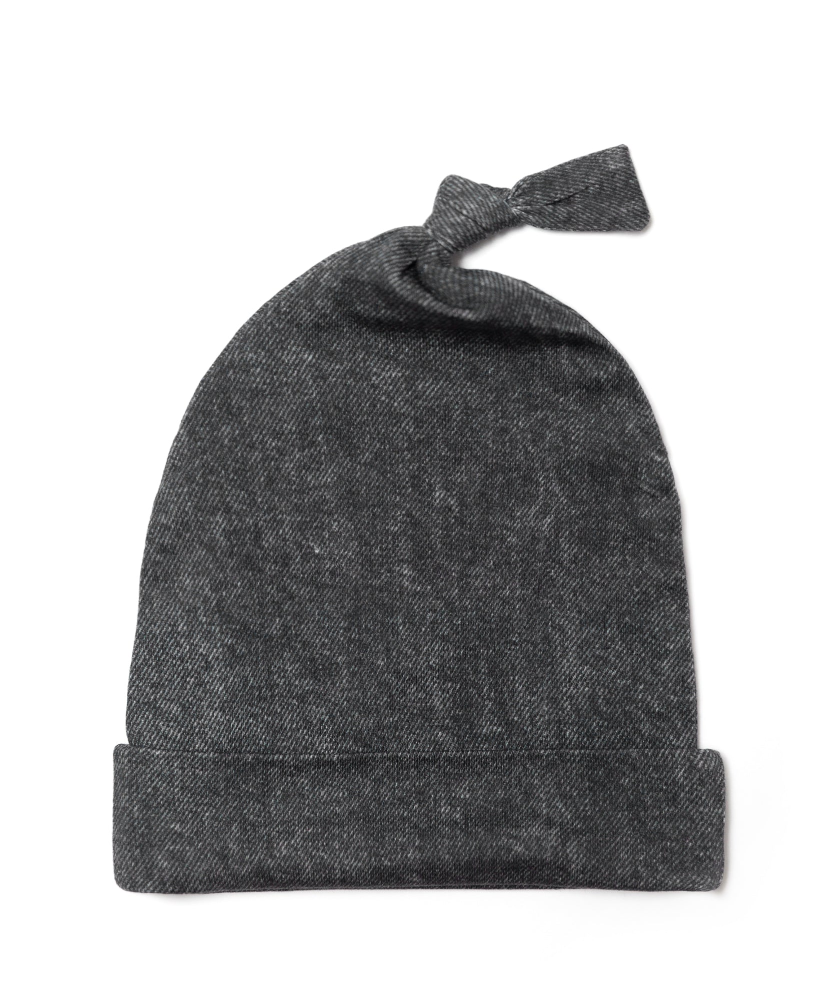 Washed Black Denim Print Knotted Beanie