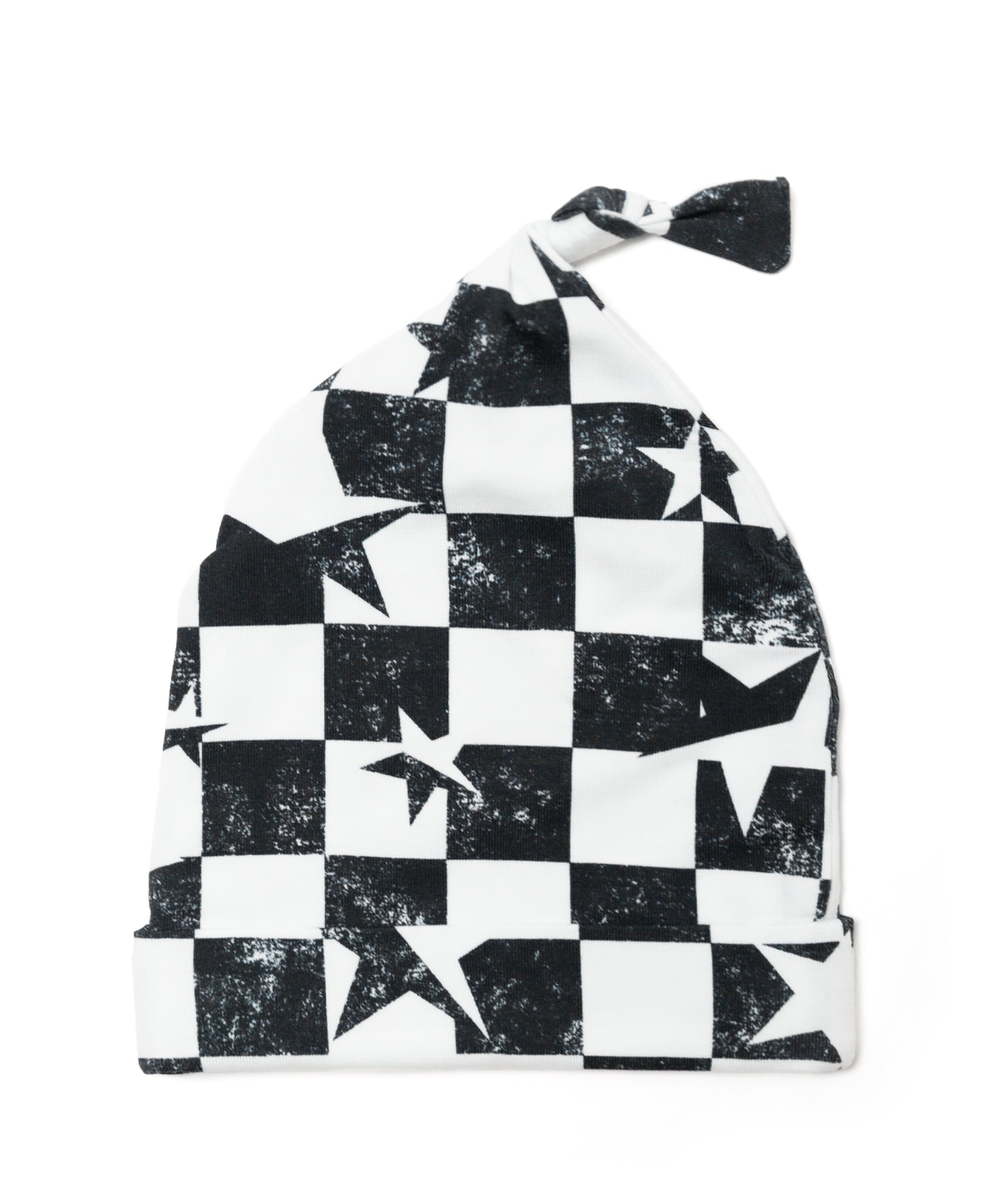 Black & White Checkered Star Knotted Beanie