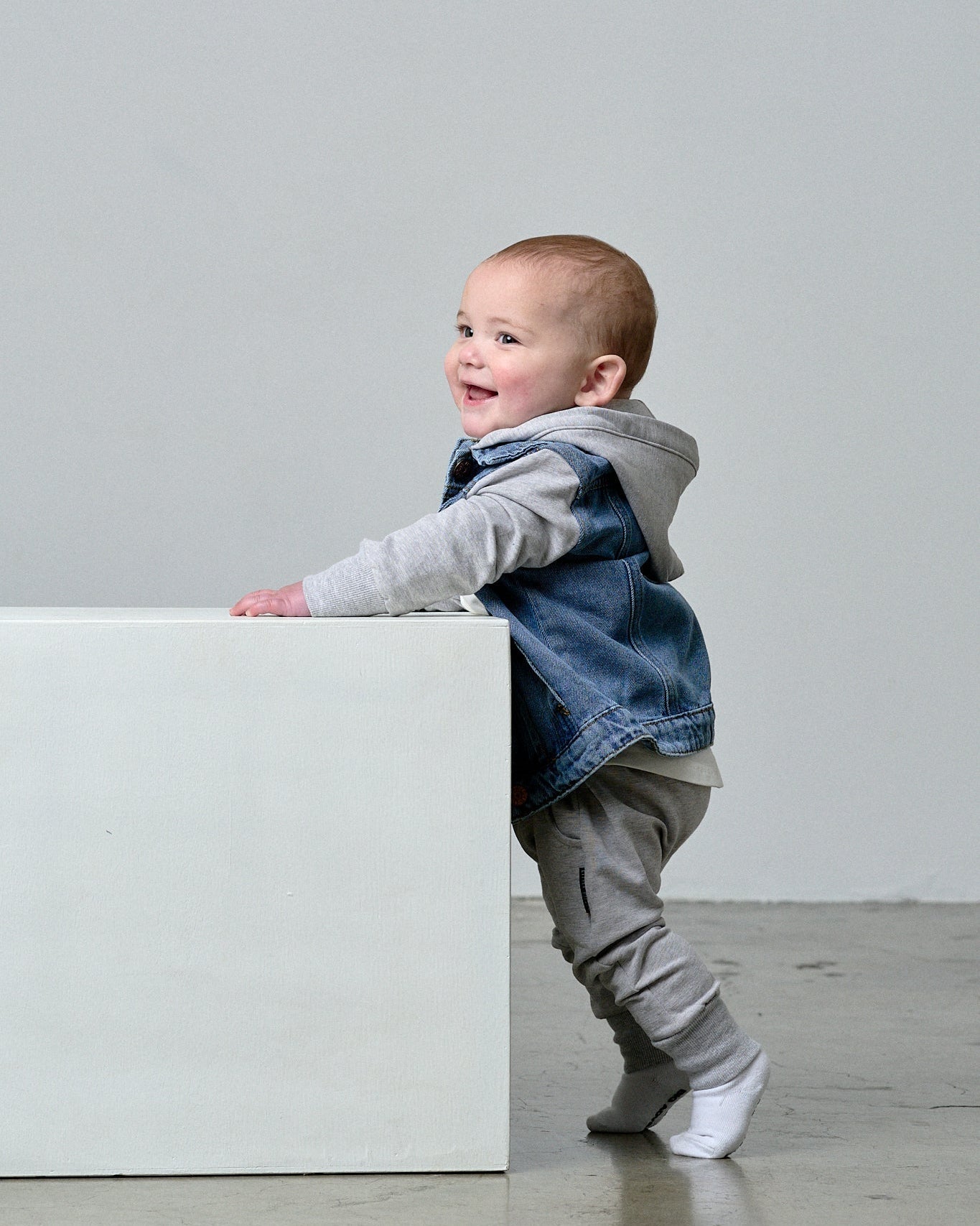 Baby Hooded Denim Jacket - Grey - Little Bipsy