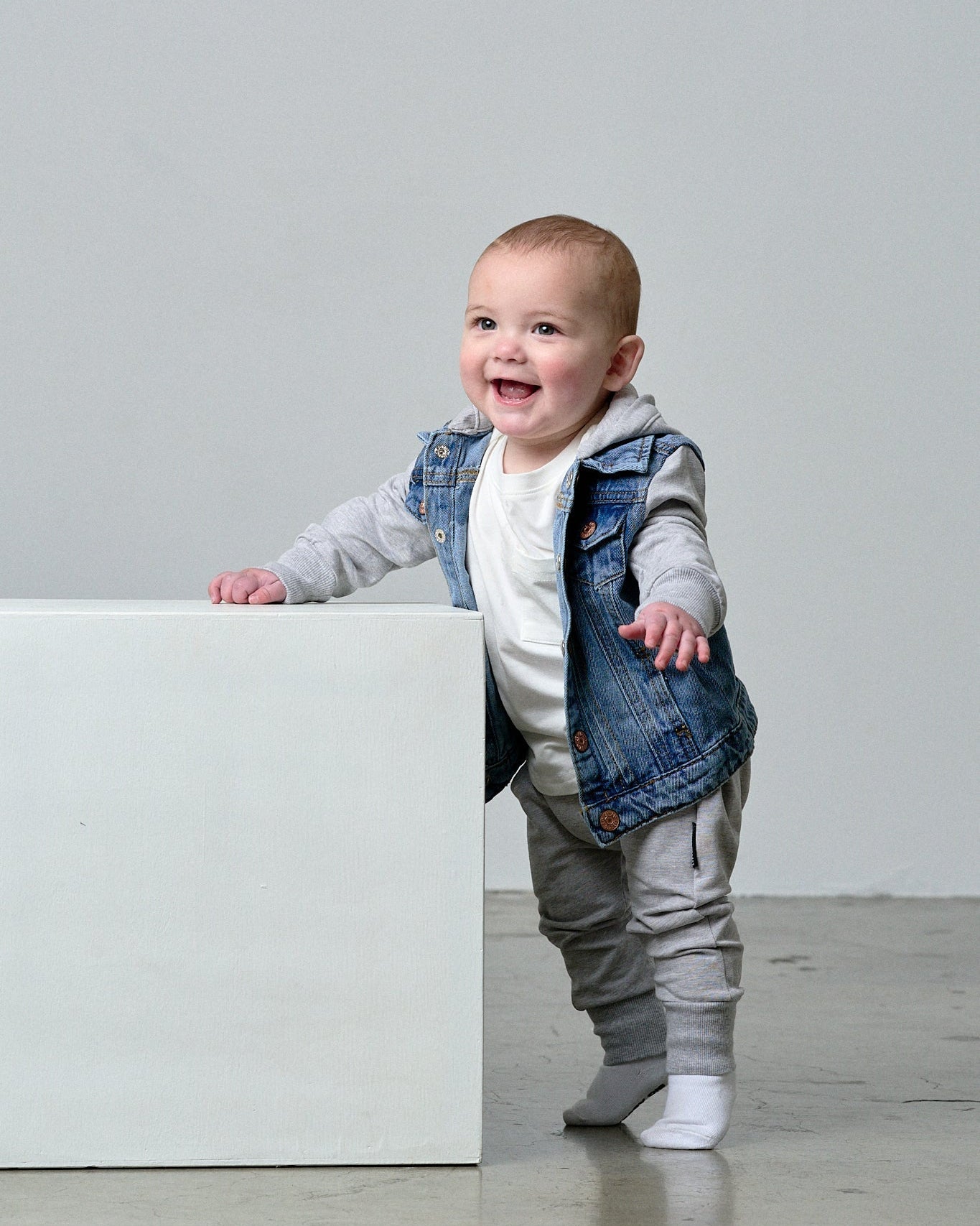 Baby Hooded Denim Jacket - Grey - Little Bipsy