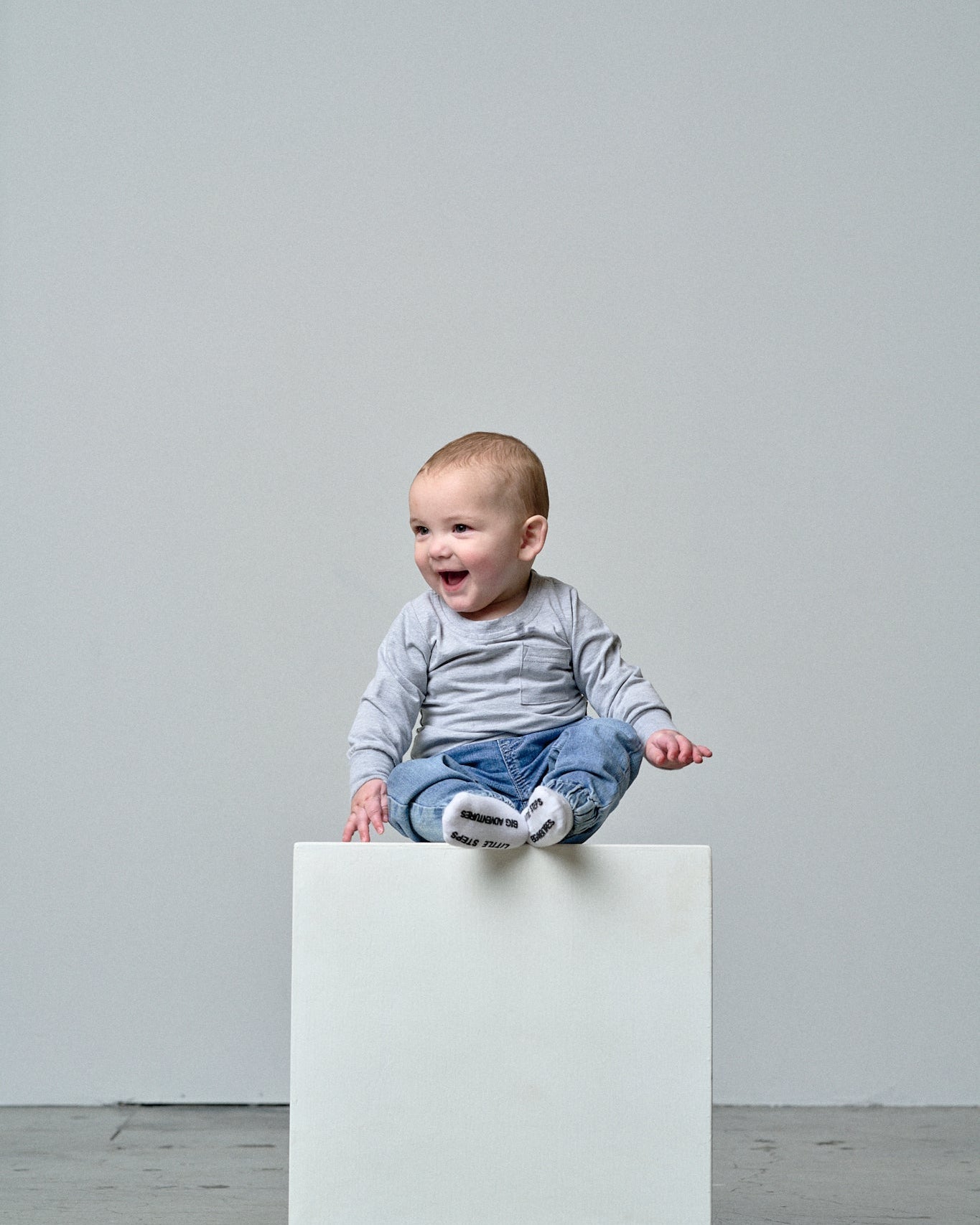 Baby Long Sleeve Pocket Tee - Grey - Little Bipsy