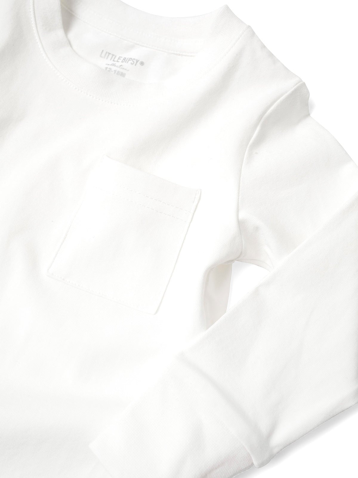 Baby Long Sleeve Pocket Tee - White - Little Bipsy