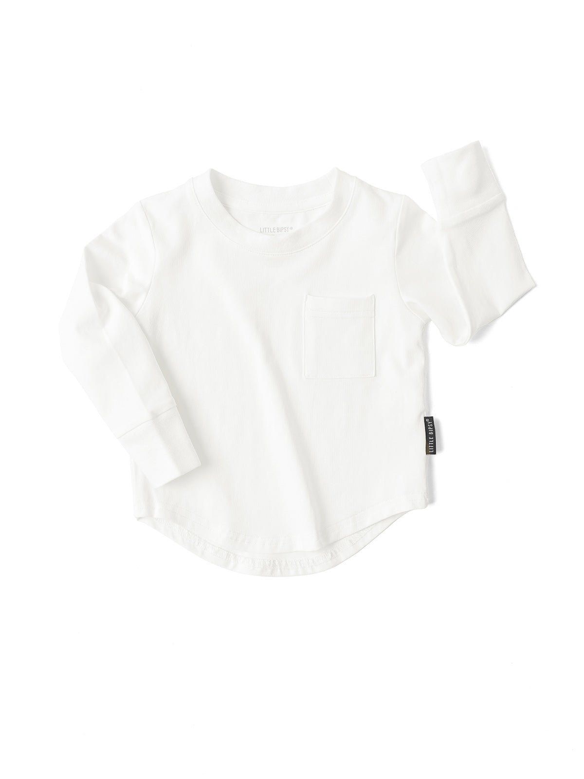 Baby Long Sleeve Pocket Tee - White - Little Bipsy
