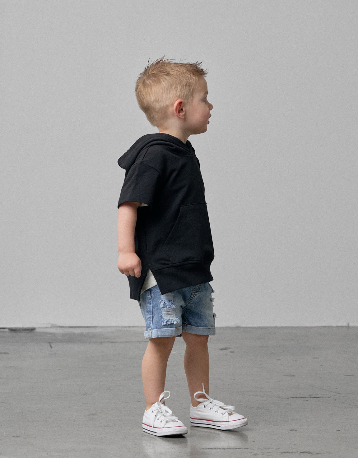 Baby Short Sleeve Hoodie - Black - Little Bipsy