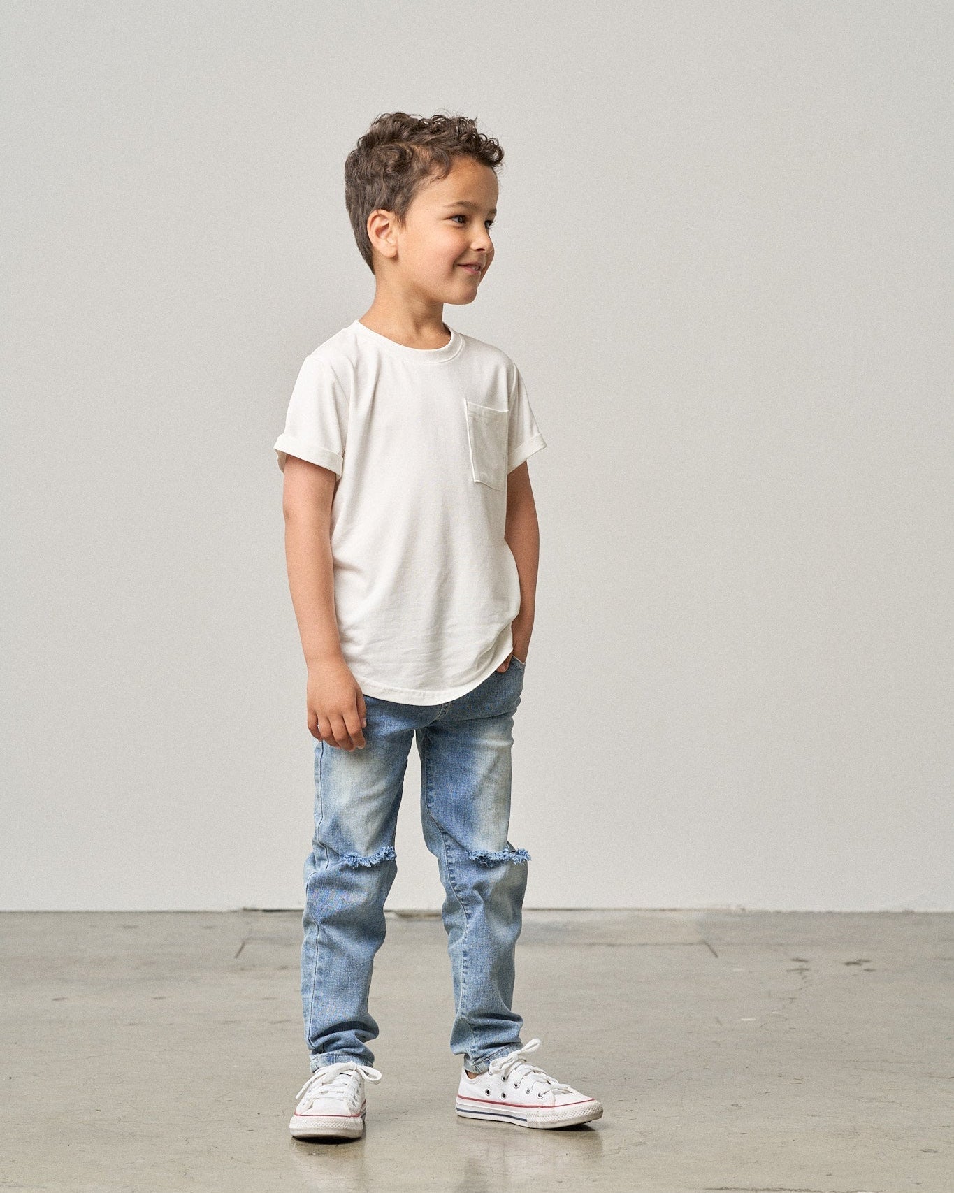 Bamboo Pocket Tee - Off White - Little Bipsy
