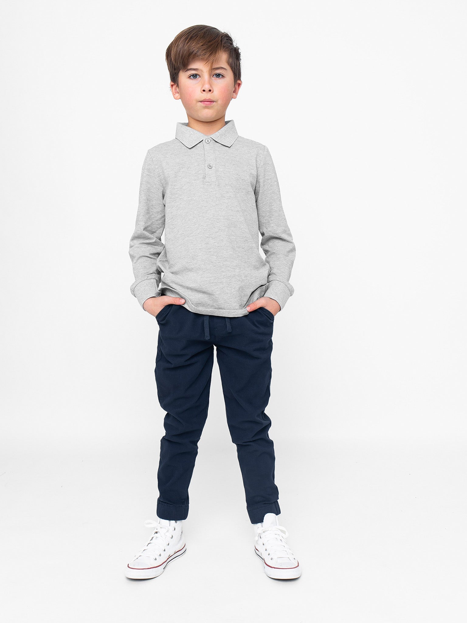 Basic Long Sleeve Polo Shirt - Grey - Little Bipsy