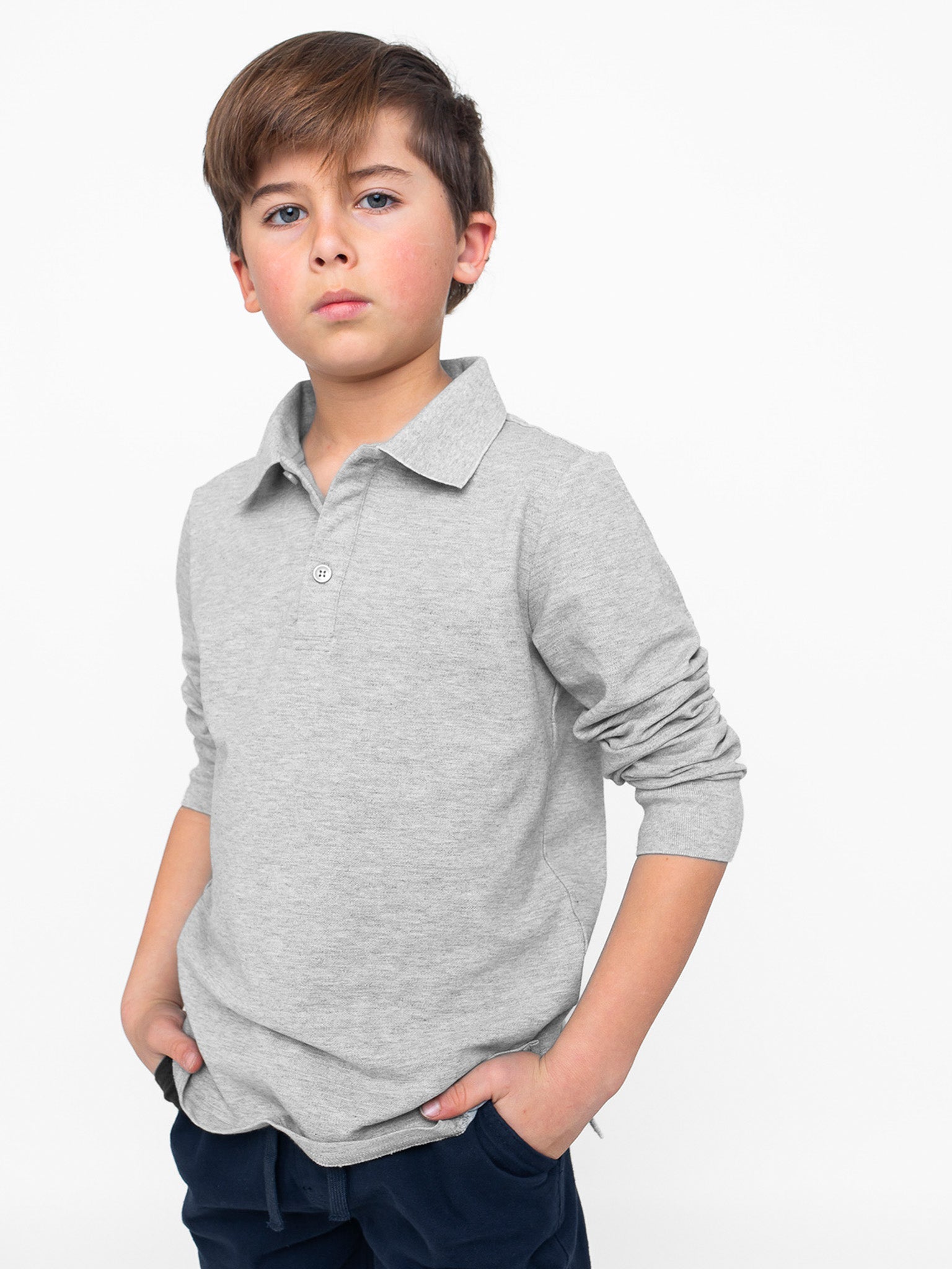 Basic Long Sleeve Polo Shirt - Grey - Little Bipsy