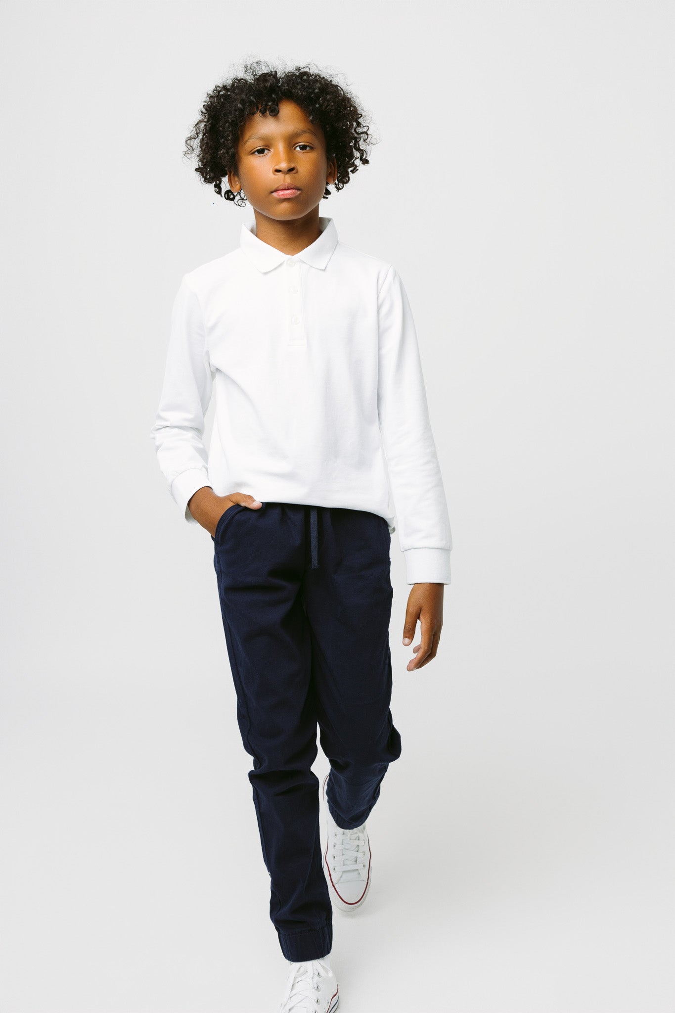 Basic Long Sleeve Polo Shirt - White - Little Bipsy