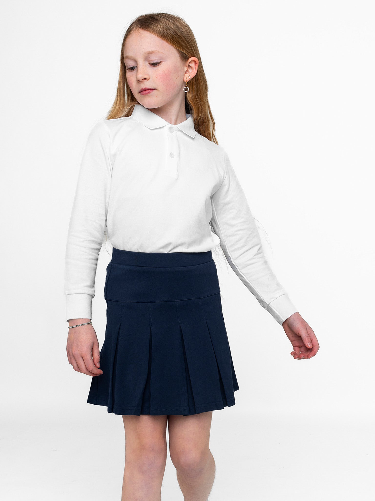 Basic Long Sleeve Polo Shirt - White - Little Bipsy