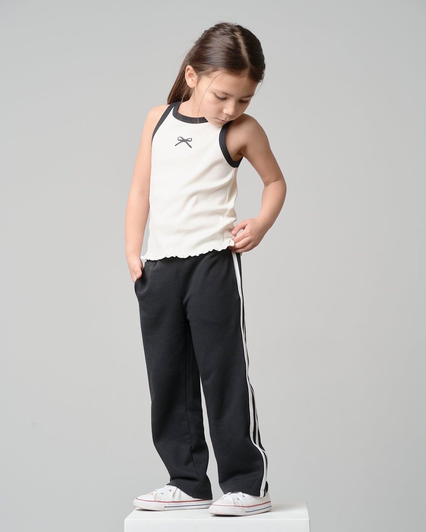 Bow Ribbed Tank - Vanilla - Little Bipsy