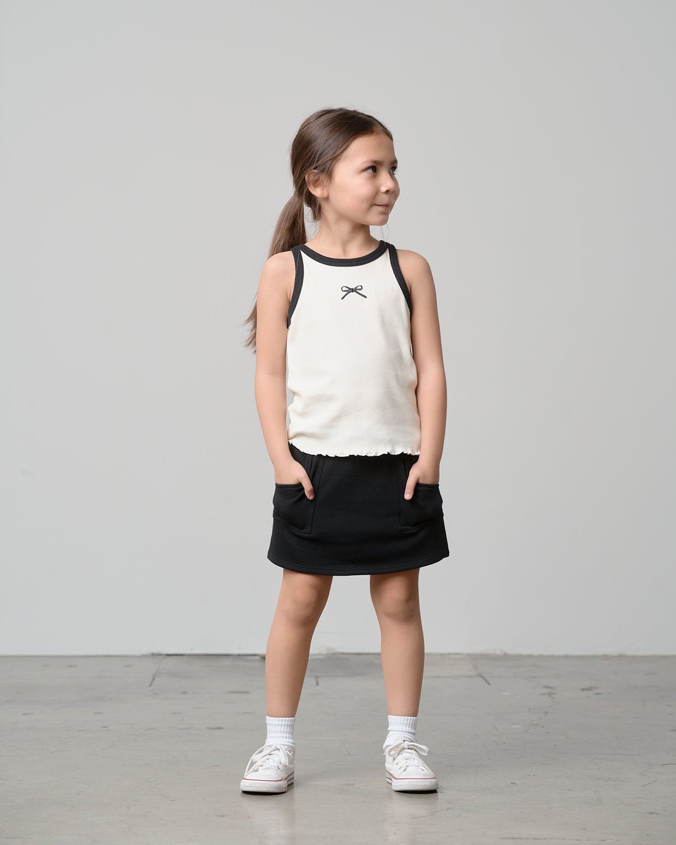 Bow Ribbed Tank - Vanilla - Little Bipsy