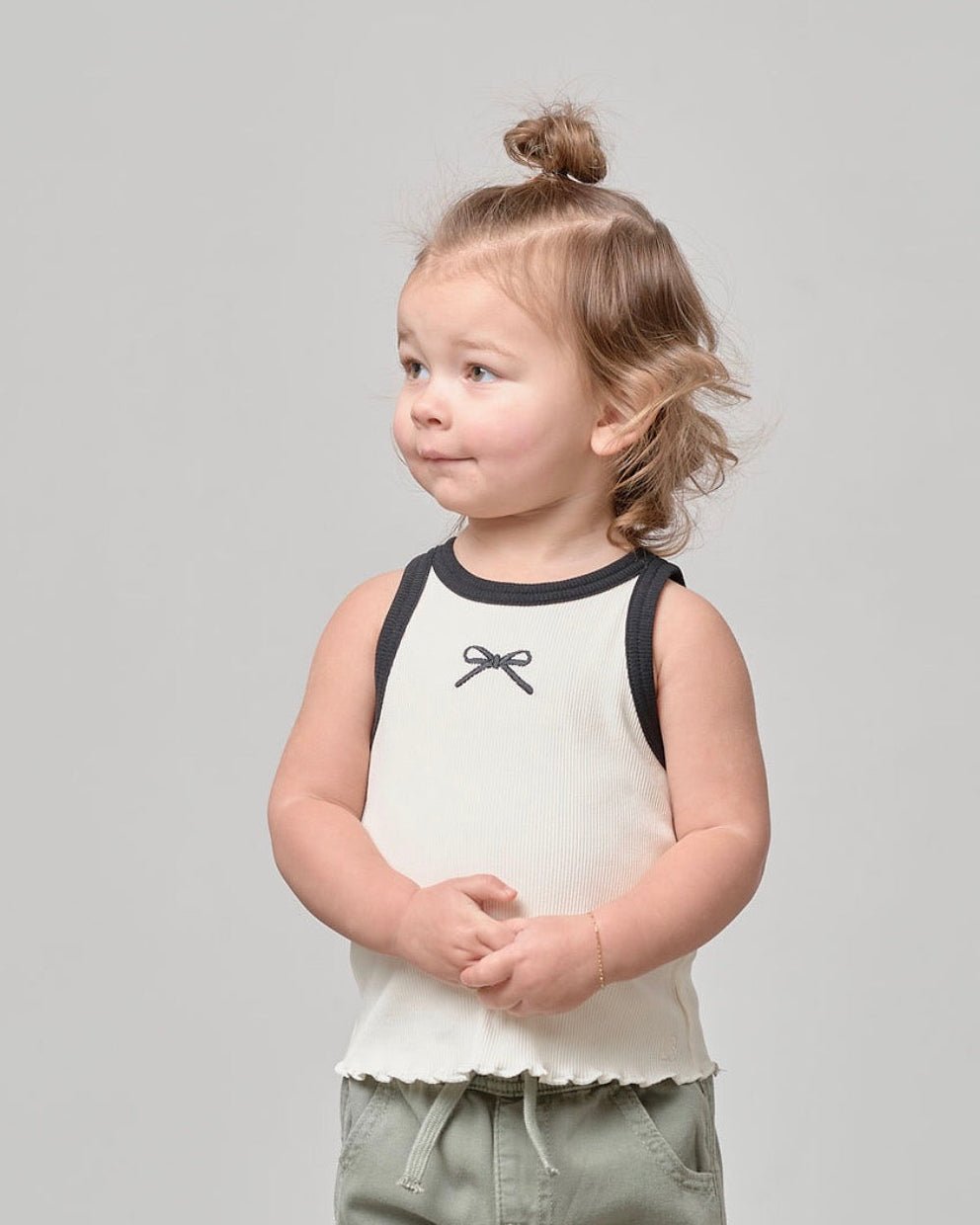 Bow Ribbed Tank - Vanilla - Little Bipsy