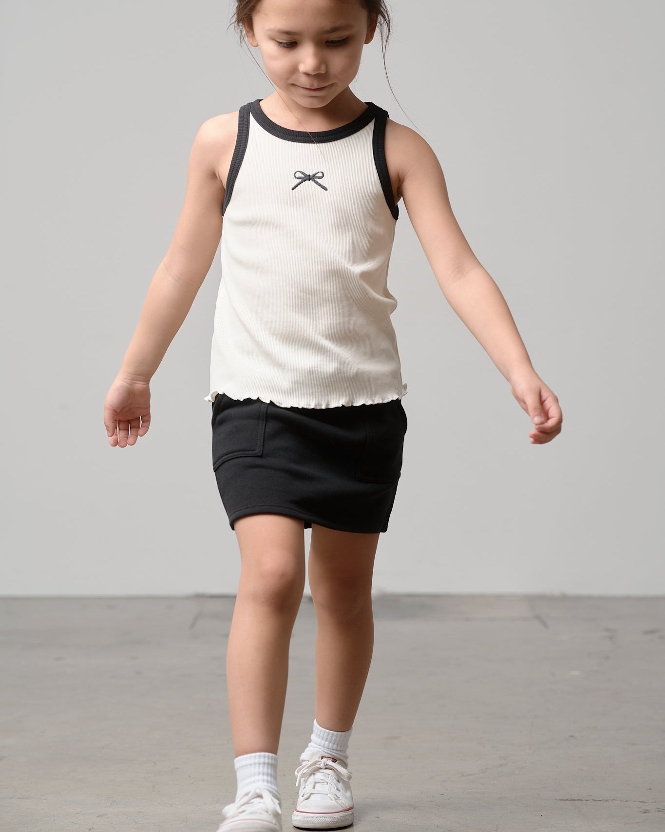 Bow Ribbed Tank - Vanilla - Little Bipsy