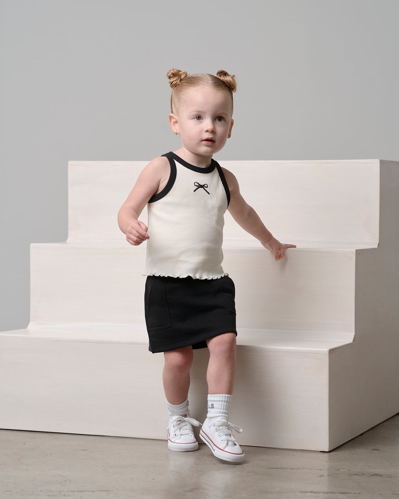 Bow Ribbed Tank - Vanilla - Little Bipsy