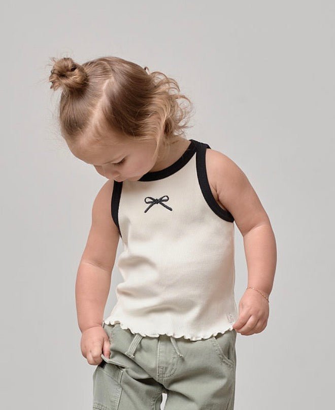 Bow Ribbed Tank - Vanilla - Little Bipsy