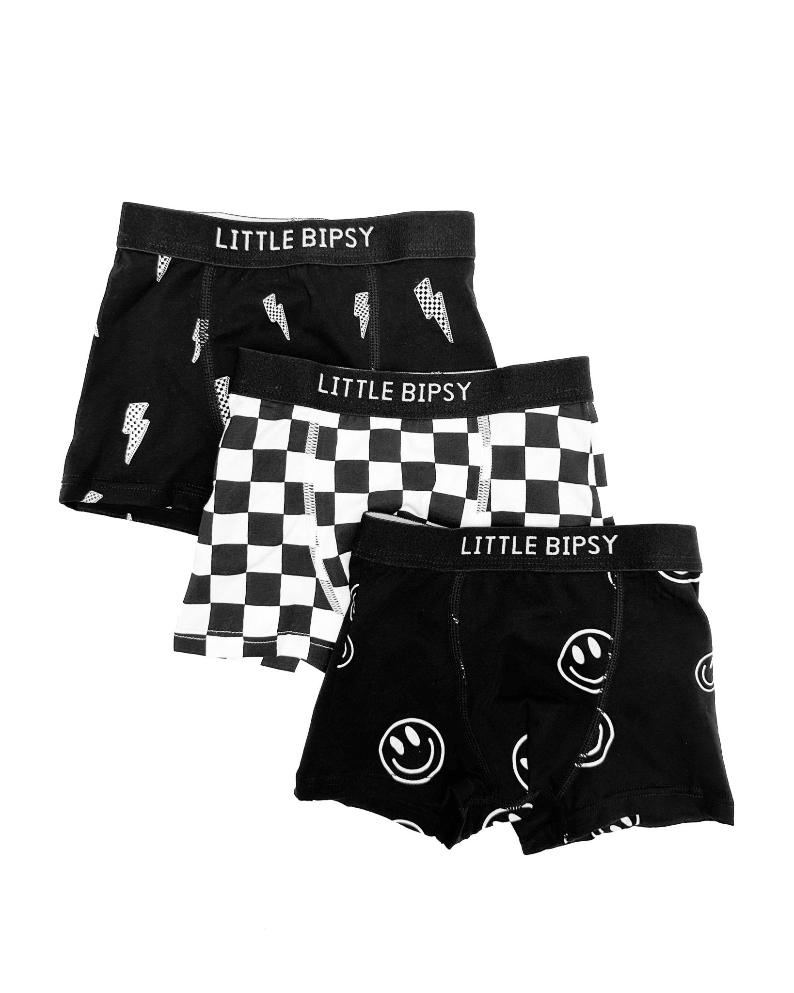 Boxer Brief 3 - Pack - Smiley, Checkered, Lightning Bolt - Little Bipsy