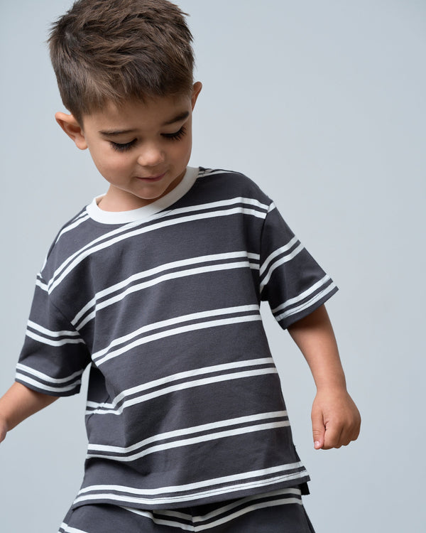 Boxy Tee - Iron Stripe - Little Bipsy